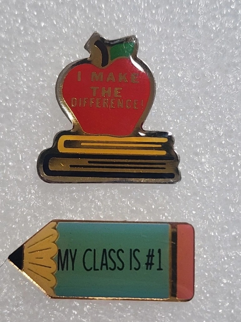 Vintage Teacher Enamel Pin Lot Apple & Pencil My Class Is #1